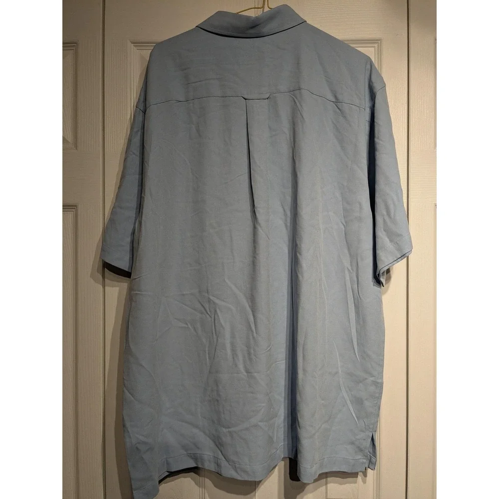 IZOD Shirt Men XL Light Blue 100% Silk Short Sleeve Button Washable Pocket‎ NWT - Picture 8 of 14